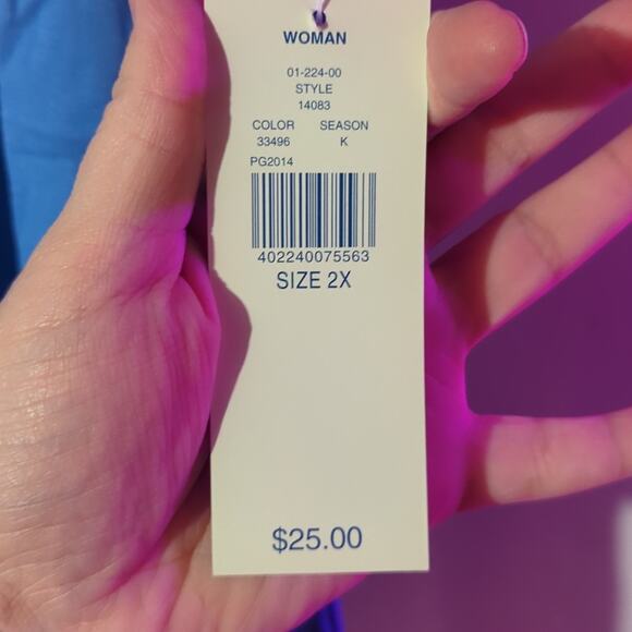 New Pale Blue Top with Crocheted V-Neck - 2X 0052 - Picture 5 of 8